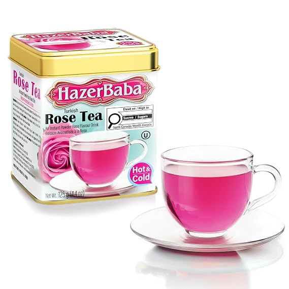 HazerBaba Turkish Rose Tea Powder Instant Drink, Tin Box, 4.4 oz(Pack of 1)