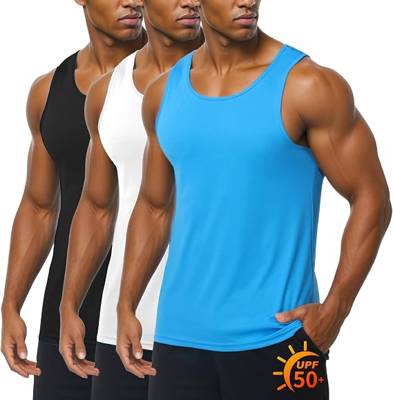 ZITY 3 Pack Men's Sleeveless Shirt UPF 50+ Workout Tank Top Fast Dry Breathable Lightweight Gym Muscle Fitness T Shirts