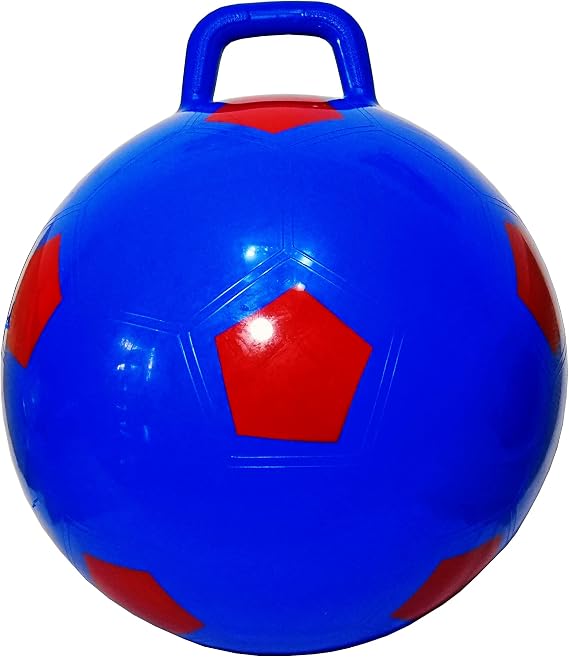 AppleRound Space Hopper Ball with Pump in Soccer Style, 18in / 45cm Diameter for Ages 3-7, Kangaroo Bouncer, Hoppity Hippity Hopball, Sit-on Bouncy Ball with Handle (Blue)