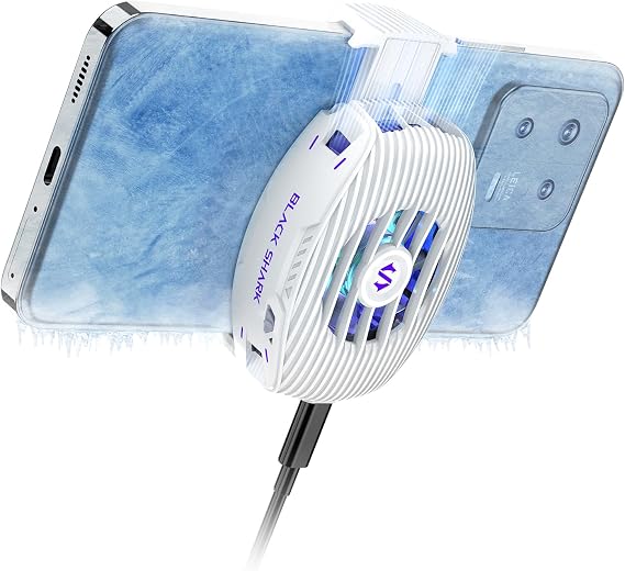 Black Shark Phone Cooler for Gaming FunCooler 5 NEO, Wired Mobile Phone Cooling Fan Lightweight Quiet with RGB Light, Cellphone Radiator for 2.67-3.45 inches iPhone/Android, Retaining Bolt (White)