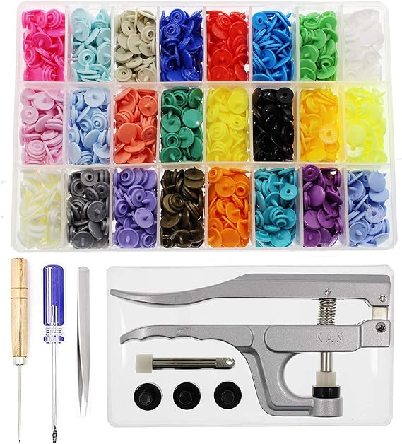 KAM Snaps and Snap Pliers Set, 504 Sets, Size 16 T3, 24 Colors