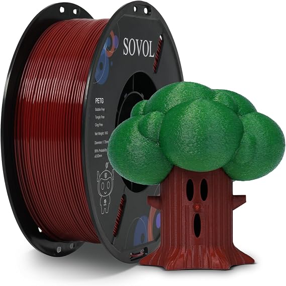 Sovol 3D Printer PETG Filament 1.75mm 1KG (2.2lbs), High Precision, Strong Toughness, Wiring Tightness, Dimensional Accuracy +/- 0.03 mm, 3D Printing PETG Filaments, Brown