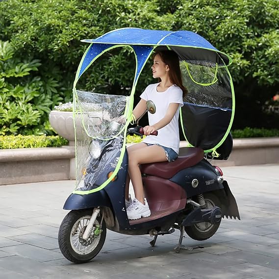 Universal Motorcycle Sunshade Cover, Motor Scooter Sun Shade Rain Cover Waterproof, Umbrella Waterproof Fold-Away Mobility Scooter Canopy,Blue