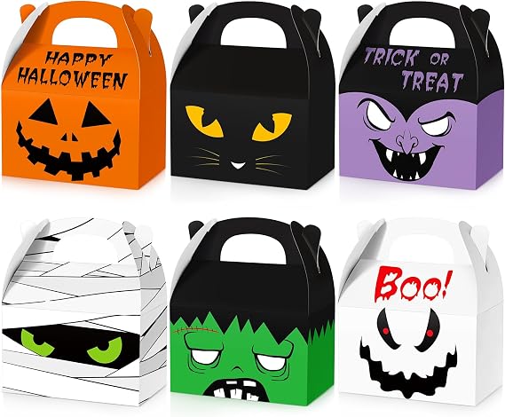 Zhanmai 30 Pcs Halloween Treat Boxes with Handle, Trick or Treat Favors