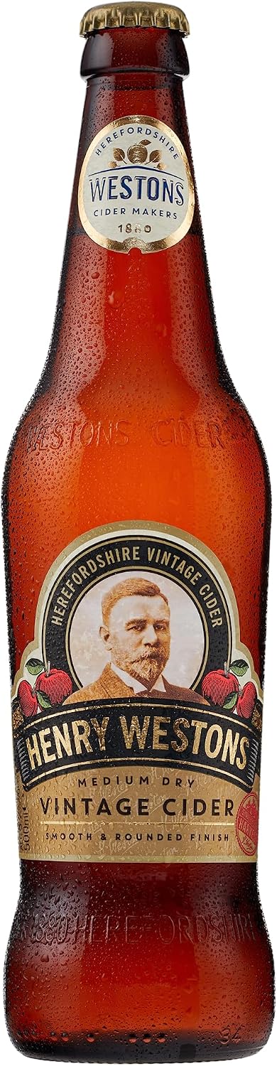 Henry Westons Vintage Glass Bottles, 8.2% ABV 12 x 500ml Multipack | Refreshing Medium Dry Sparkling Cider | Slowly Matured in Oak Vats for a Smooth & Rounded Flavour