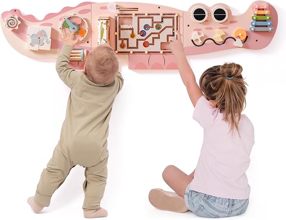 ROBUD Wooden Busy Board for Toddlers - Montessori Toys, Wall Mounted Activity Centre with Gears, Maze & Sorting Games, Baby Busy Board Toddler Toy Gifts for 3 Year Old and up, Girls & Boys