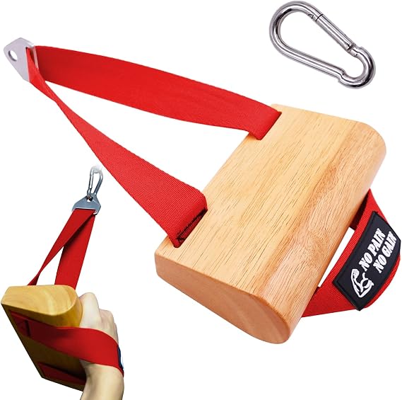 Ergonomic Arm Wrestling Handle with Wooden Grip, Wrist & Forearm Strength Training Attachment for Cable Machines