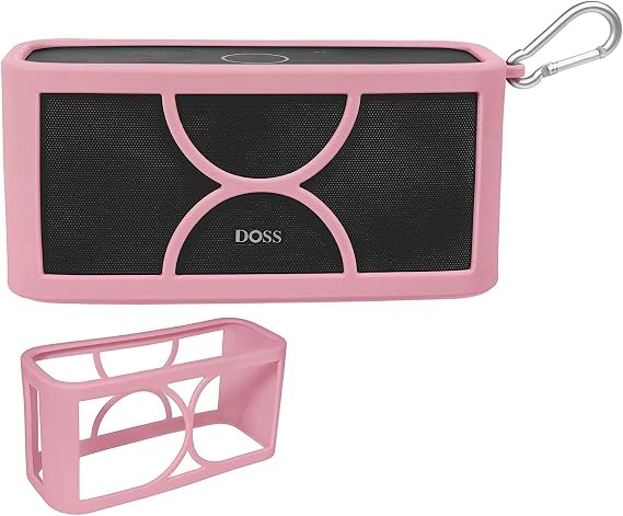 Alltravel Silicone Sleeve for DOSS SoundBox Plus Portable Speaker, Full 6 Directions Protection from Shock, Shake and Drop, Best Match in Color and Shape, with Carabiner (Pink)