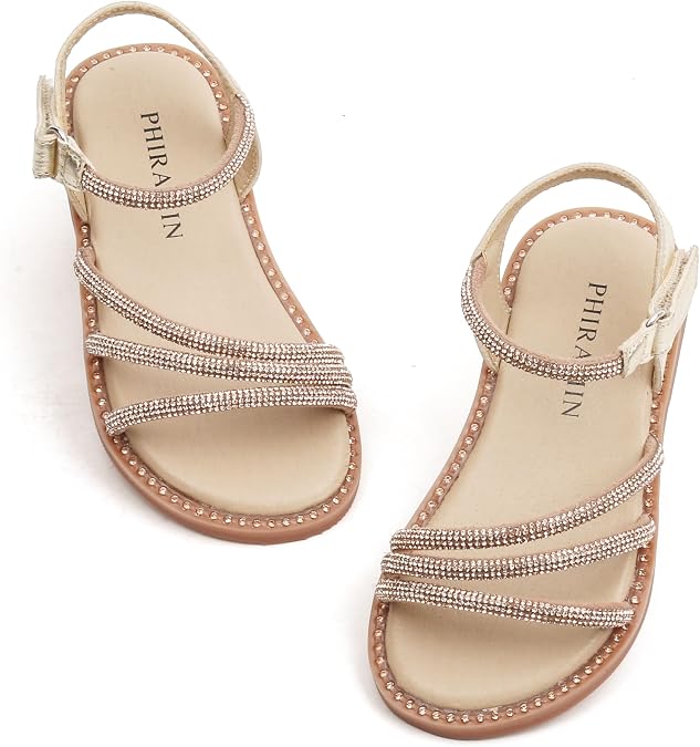 PHIRAMIN Toddler Girl Sandals - Flower Girl Dress Shoes Open Toe Little Kid Flats