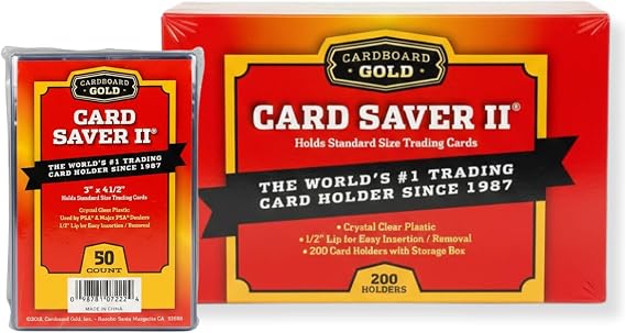 Cardboard Gold Card Saver 2 - Semi-Rigid Card Holder 3x4 for Trading Cards - PSA & Collector Approved - Secure Fit for Gaming, Baseball & Sports Cards - 200-Pack