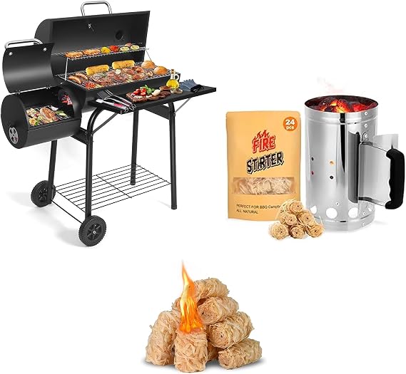 Offset Smoker Kit with Steel Charcoal Bucket & 72 Rolls