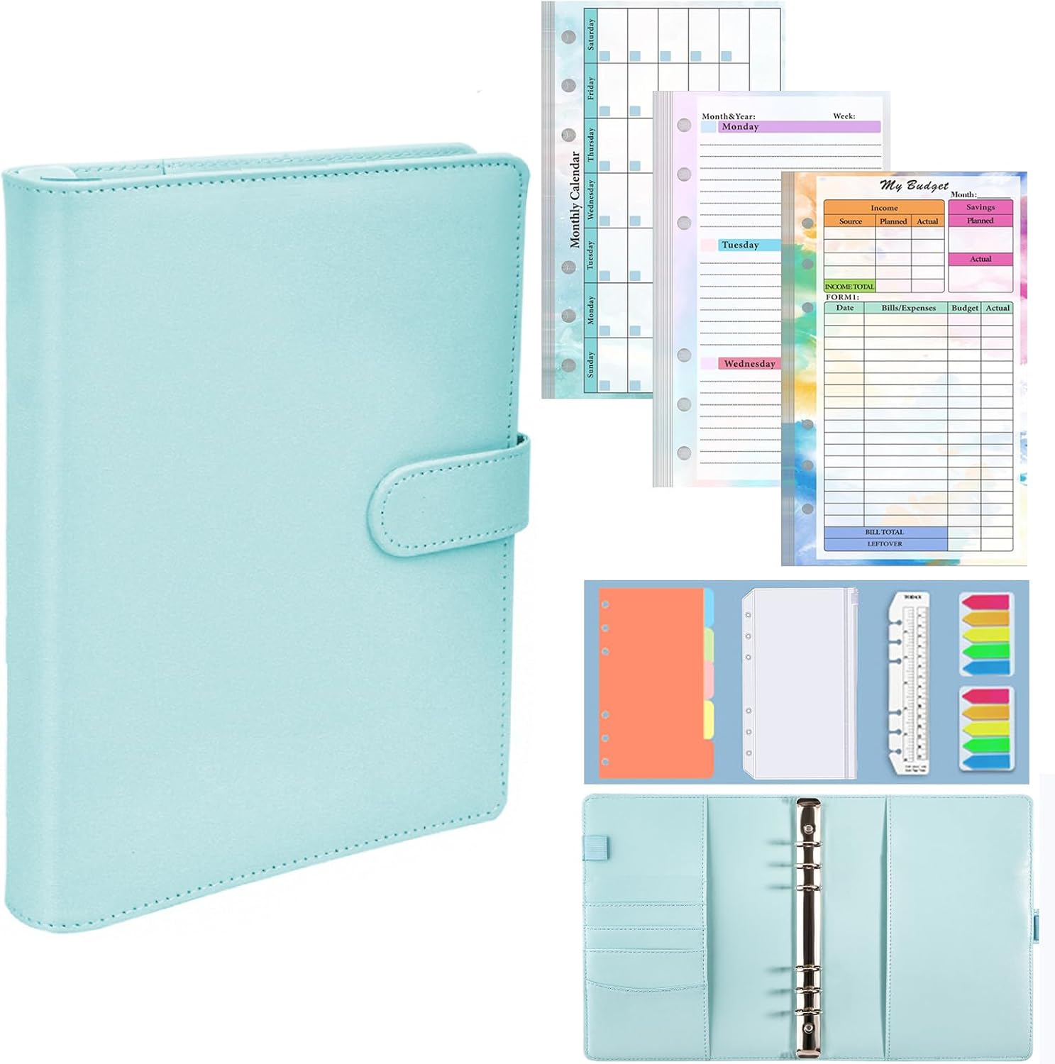 A6 Multifunctional Undated Planner: Budget Planner, DailyWeeklyMonthly Planner, 6-Ring Goal Planner, Allowing You To Easily Plan Your Life, Affordable Price And Suitable For All blue