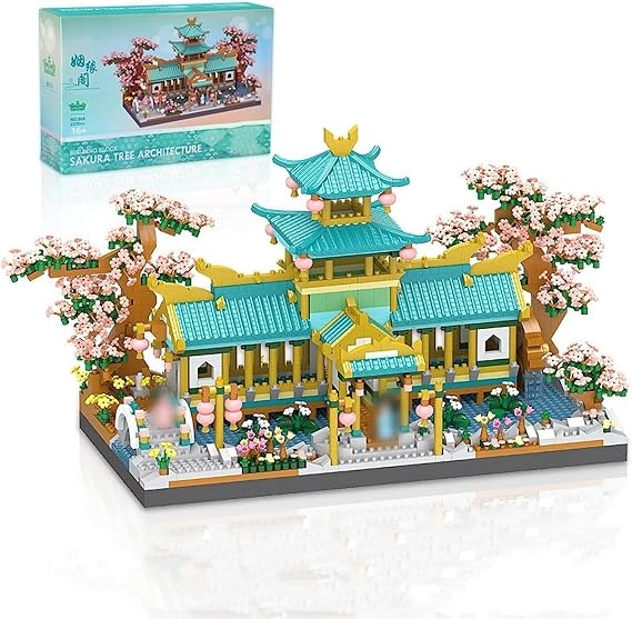 Chinese Classical Garden Building Blocks, 2350 Pcs Chinese Architecture Creative Micro DIY Bricks Model Toy, Sakura Botanical Collection Building Set for Adults, NOT Compatible with Major Brands
