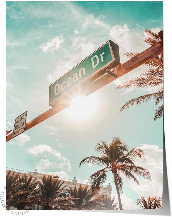 Postifull Çerçevesiz Poster, Yaz Temalı Tablo No:21, Ocean Drive Fotoğrafı, Yeşil Poster, Dikey;33 X 48 Renkli - 7