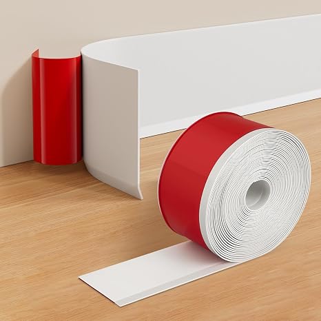 Vinyl Baseboard Molding Trim, Peel and Stick Rubber Wall Trim Molding, Self Adhesive Flexible Cove Base Molding for Garage, Bathroom, Cabinet, Floor and Wall