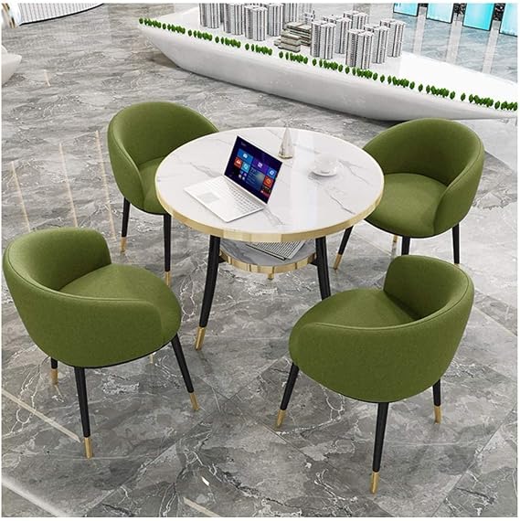 Business Hotel Coffee Table W/Chair - Save Space Hotel Tables and Chairs Restaurant Clothing Store Cafe Tea Shop Cake Shop Fast Food Restaurant Luxury Simple 1 Table 4 Ch,Green 90cm