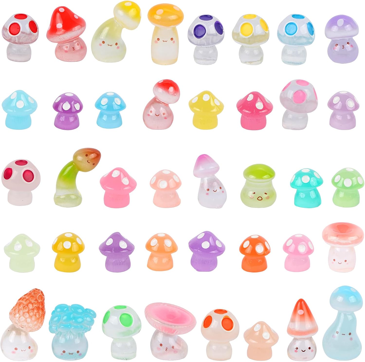 40Pcs Mini Resin Mushroom Glow in the Dark Miniature Resin Luminous Mushroom Figurines Tiny Small Animals for Micro Landscape Fairy Garden, Terrarium, and Dollhouse Decor