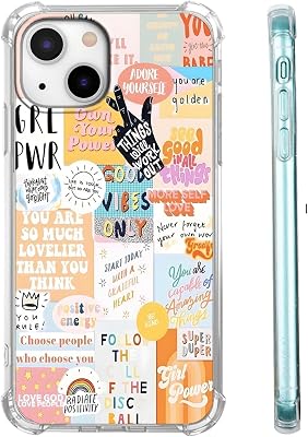 Case for iPhone 13 with Beige Design,Cute Inspirational Positive Quotes Collage Pattern,Trendy Soft TPU Bumper Phone Cover13,Yellow
