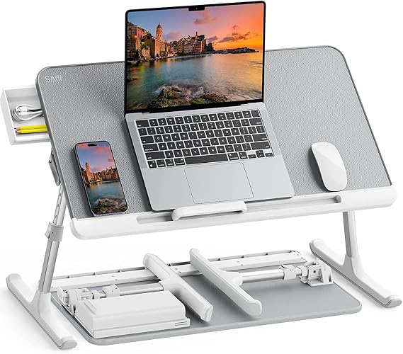 Bix SAIJI K7 Mini Dizüstü Yatak Tepsi Masası, Kaymaz PVC Deri ile Dizüstü Çalışma Masası, Ayarlanabilir Dizüstü Bilgisayar Standı Çok Amaç için Kullanılabilir Masa Gümüş