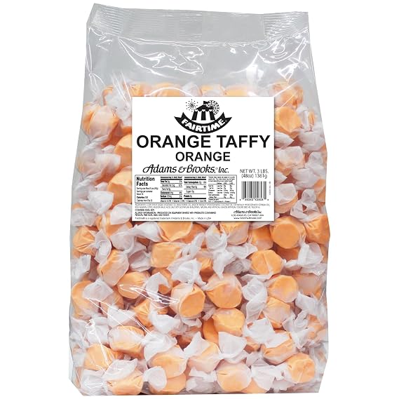 Fairtime Orange Taffy, 3 Pound Bag (Pack of 1) - Individually Wrapped Saltwater Taffy Candy Bulk Pack - Soft and Chewy Candy - for Wedding, Candy Bowl, Party Favors, Birthday Parties or Goodie Bags