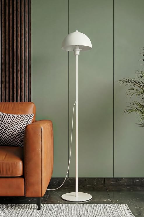 Marrien Luna Retro Zemin Lambaderi, Modern Salon ve Oturma Odası Köşe Aydınlatması - Beyaz – Ayaklı Lambader, Zemin Lambası, Okuma Köşesi için Modern Yer Lambası