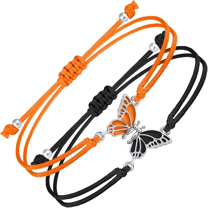 MJartoria BFF Bracelets for 2-Butterfly Matching Bracelets Adjustable Strand Best Friends Bracelet Handmade Charm Friendship Bracelets Jewelry Gifts for Women Couples