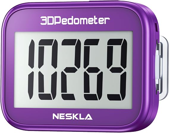 NESKLA 3D Pedometer, Simple Step Counter with Large LCD Display for Walking