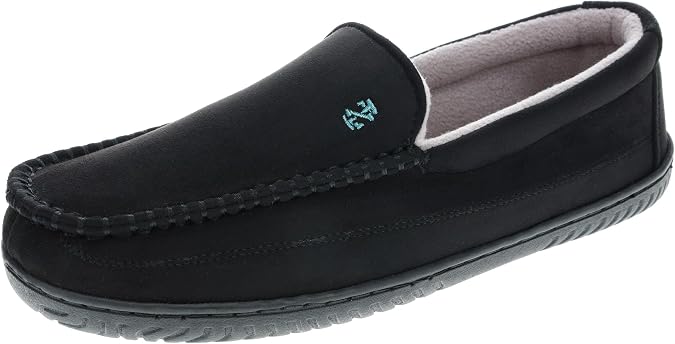 IZOD Men's Slipper with Memory Foam, Classic Soft Microsuede Moccasin, Solid Black, Men's Sizes