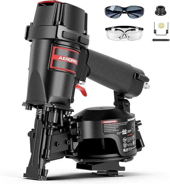 AeroPro CN45N Pneumatic Roofing Nailer Professional Heavy-Duty Roofing Nail Gun for 15 Degree 3/41-3/4 Coil Nails on Asphalt Shingles