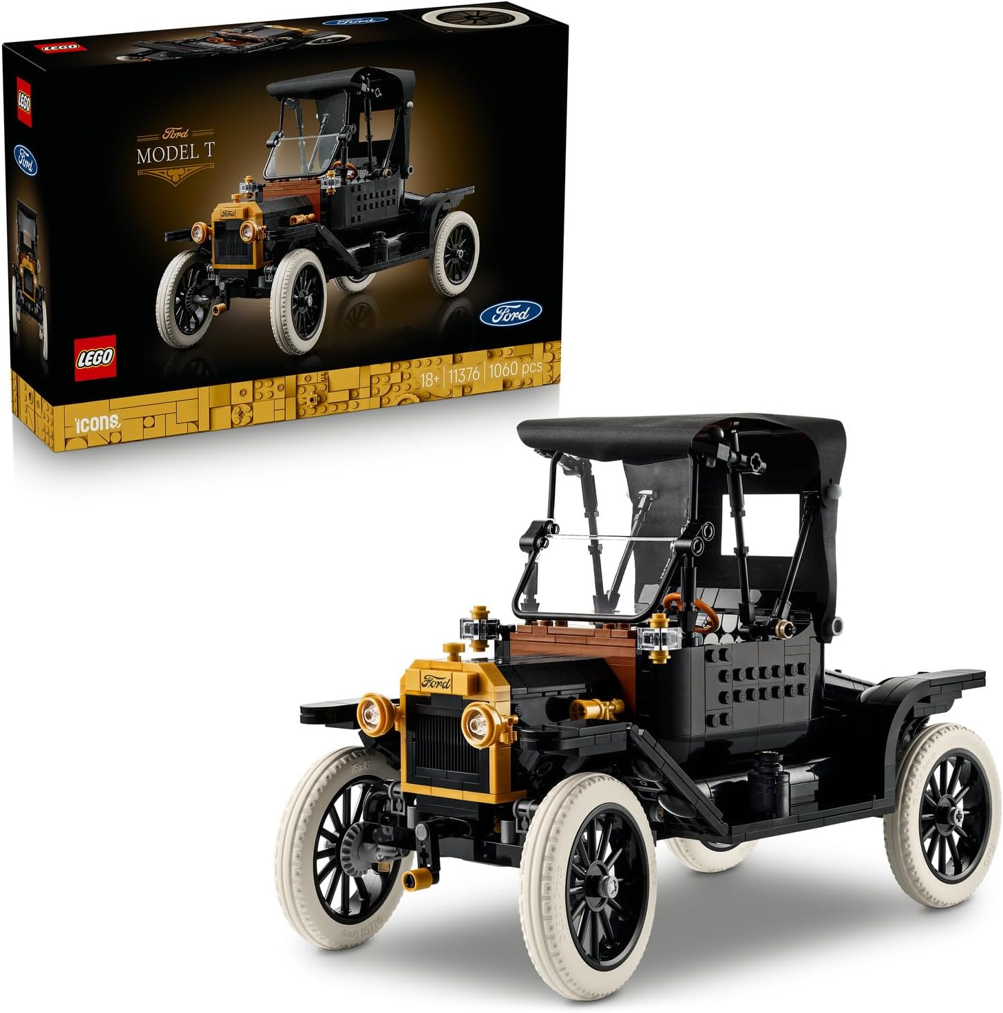LEGO Icons Ford Model T 11376 - Yetişkinler için Açılan Kumaş Tavan, İki Parçalı Ön Cam ve Tek Yolcu Kapısı İçeren Klasik Yaratıcı Dekoratif Otomobil Modeli Yapım Seti, Hediye Fikri 1060 Parça