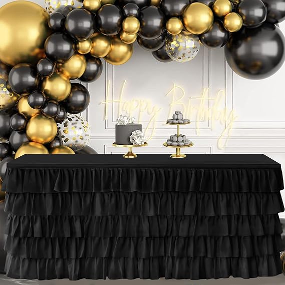Black Tulle Table Skirt 6ft Tutu Table Skirt For Rectangle Table Birthday Party Decorations Baby Shower Girls Parties Cake Dessert Table Decorations Ruffle Table Skirting