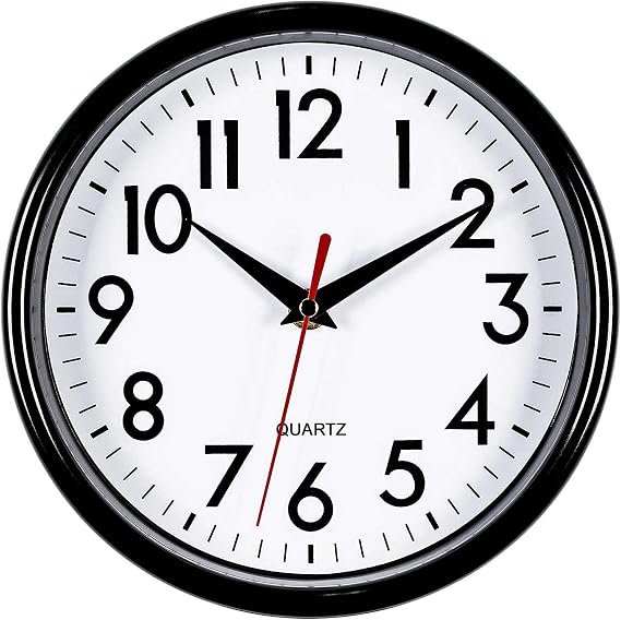Bernhard Products Black Wall Clock 8" Silent Non-Ticking Quality Quartz Battery Operated Small Clock for Home/Office/Kitchen/Classroom/Bedroom Easy to Read