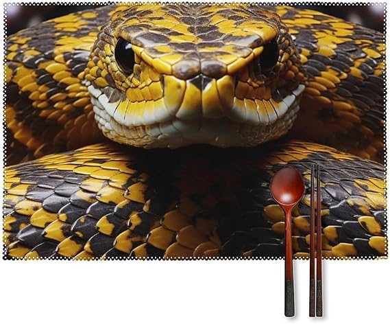 Yellow Snake Placemats Set of 4-17.7x11.8 Inch Washable Non-Slip Table Mats, Durable Wipeable Kitchen & Dining Mats for Party Decor, Home Table Setting, Oil/Scratch Protection