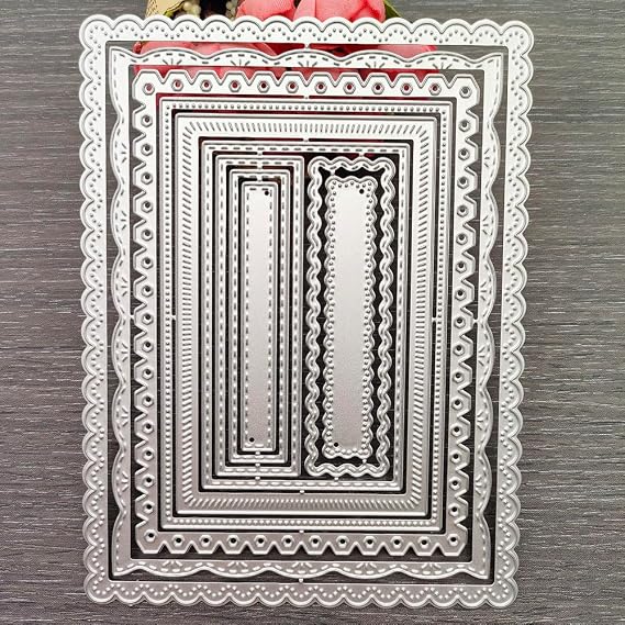 Nested Rectangle Frame Cutting Dies, Stitched Scallop Metal Cutting Dies Stencils DIY Etched Dies Craft Paper Card Making Scrapbooking Embossing