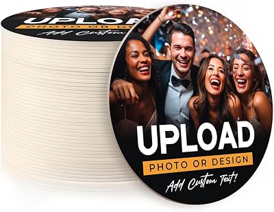 20 Pack, Personalized Drink Coasters, Custom Cardboard Coasters with Photo and Text, Design Your Own Coaster for Events, Parties, Bars, and Unique Gifts, 3.95 Round