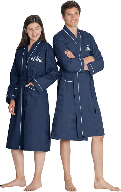 AW BRIDAL Mr and Mrs Waffle Knit Robe Set for Wedding Engagement Gifts