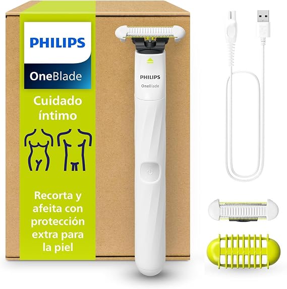 Philips OneBlade Intimate, Cuidado Íntimo, Recorta y Afeita con Protección Extra para la Piel, Depilación apurada y cómoda — sin rasurar completamente al ras, Modelo QP1924/30