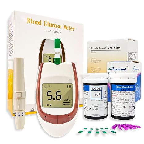 Blood Glucose Monitor (mg/dL) with 50 Blood Glucose Test Strips 50 Lancets 1 Lancing Device 1 Case for Blood Glucose Self Control in Diabetes
