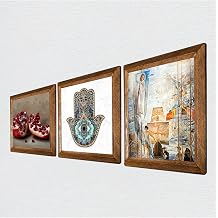 Pinecone Salvador Dalí Amerika’nın Keşfi, Nar, Fatma Ana Eli Taş Duvar Tablosu - Ahşap Çerçeveli Taş Tablo - 25x25 cm - 3 Parça Set - Dekoratif Duvar Sanatı - Modern Ev ve Ofis Duvar Dekoru W3-780