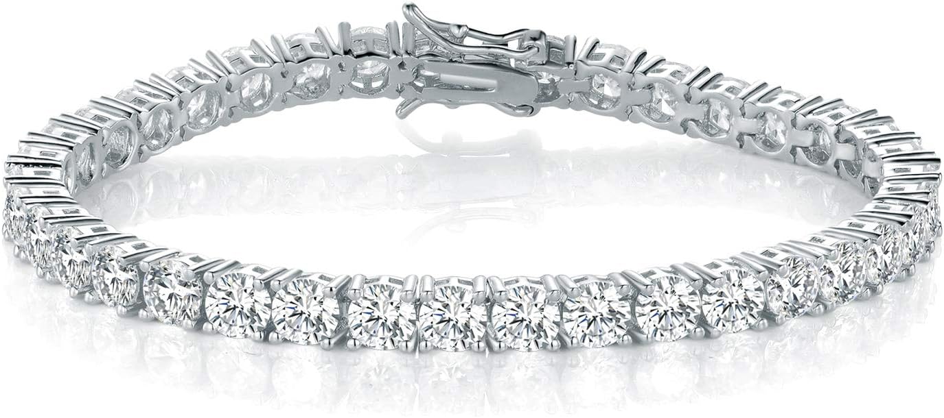 MDFUN 18k White Gold Plated Men Tennis Bracelet,5MM Cubic Zirconia Charm Bracelet for Women and Men, 6-8.5 inches