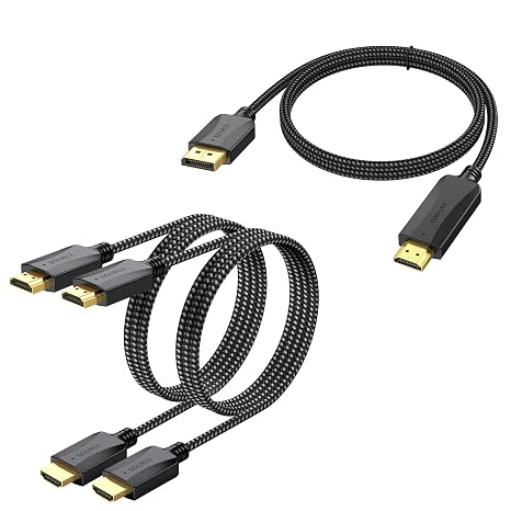 1.5FT DP to HDMI Cable & 3FT HDMI Cables 2-Pack Bundle: 4K@30Hz/60Hz Video, HDR, ARC, HDCP 2.2 for Multi-Monitor Setup, PC, Gaming, Home Theater, PS5