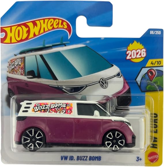 Hot Wheels VW ID. Buzz Bomb Van [White & Purple] HW Euro 4/10, 86/250, New for 2026! 1:64 Scale Diecast Toy Vehicle