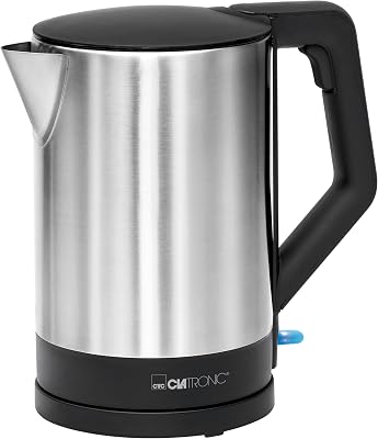 Clatronic WKS 3692 Kettle 1.5L, Covered Stainless Steel Heating Element, Auto Shut-off Base Station with Cable Wind, 2200W SchwarzEdelstahl
