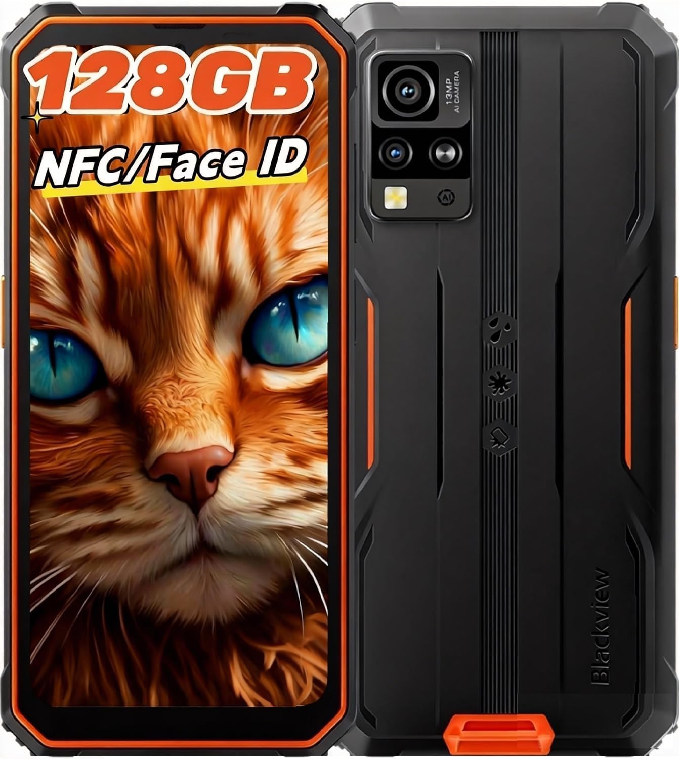 Blackview BV4800Pro Tough Smartphone Android 14 SIM-Free Outdoor Phone 12GB RAM 128GB ROM 2TB Expandable 5180mAh Battery 6.56 Inch HD 16MP8MP Waterproof Dustproof Shockproof MIL-STD-810H NFC OTG