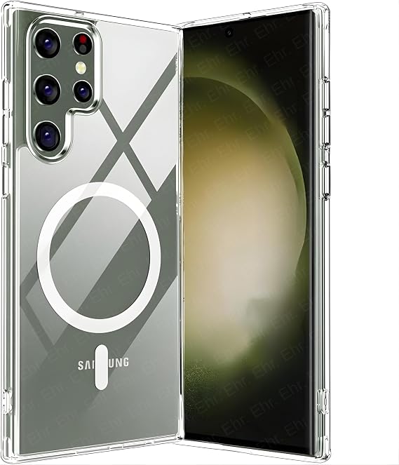 Ehr. Samsung Galaxy S23 Ultra Uyumlu Kamera Korumalı Magsafe Wireless Şarj Özellikli Sert Sararmaz Kristal Şeffaf Kılıf (Şeffaf, Samsung Galaxy S23 Ultra)