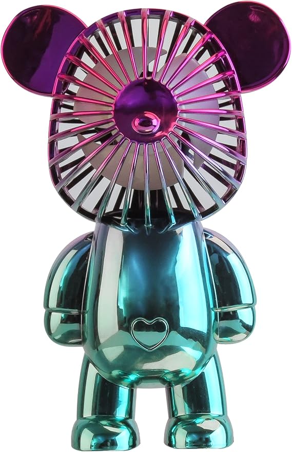 Wireless Express Bear Breeze: The Ultimate Mini Desk Fan - portable, rechargeable, 3-Speed Adjustable Usb Powered Fan - Perfect for home, dorm room, classroom, office and more (Chrome Blue)