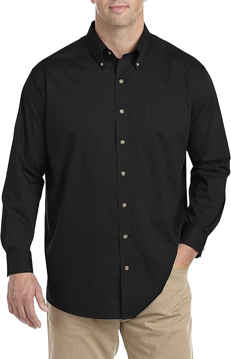 Harbor Bay by DXL Men's Big and Tall Easy-Care Solid Sport Shirt Black 4XLT