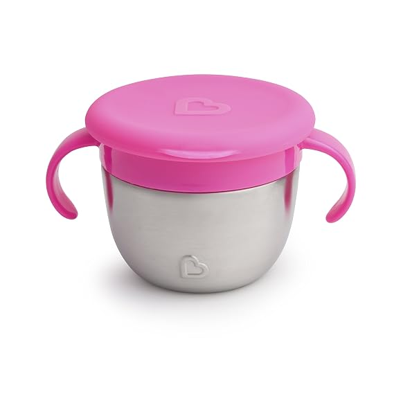 Munchkin Snack+TM Stainless Steel Snack Catcher Cup with Lid, 9 Ounce, Pink, 1 Pack