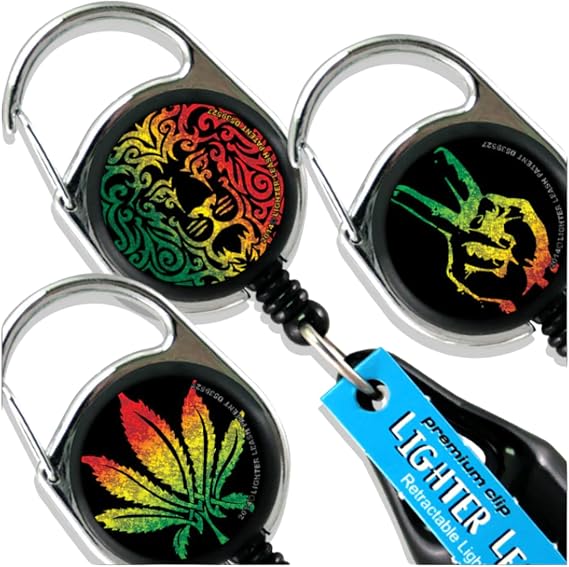 Premium Lighter Leash Retractable Lighter Holder, Rasta Series, Standard