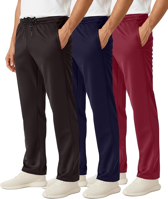 3 Pack Men's Mesh Sweatpants Open Bottom Lounge Workout Track Gym Pants